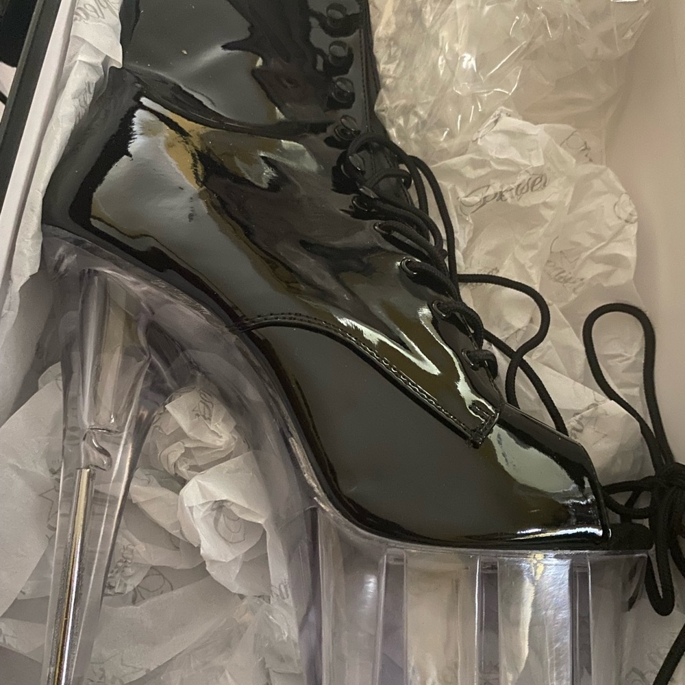Adore Black Ankle Boots with Glossy Finish